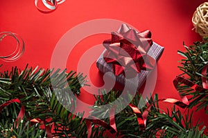 Christmas decorations with gift box, what present you want to have on holidays. Boxing day theme.