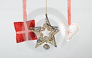 Christmas decorations on gray background photo