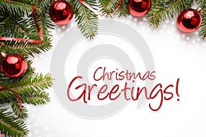 Christmas decorations with the greeting `Christmas Greetings!`