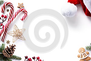 Christmas decorations and holidays sweet on white background photo