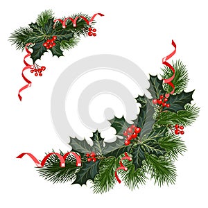 Christmas decorations with holly and red berries