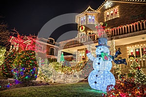 Christmas decorations of houses in the neighborhood of Dyker Heights, in southwest of Brooklyn, in New York. USA