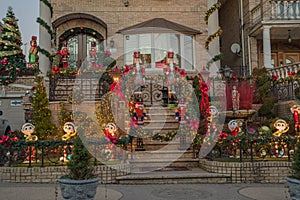 Christmas decorations of houses in the neighborhood of Dyker Heights, in southwest of Brooklyn, in New York. USA