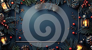 Christmas Decorations With Lanterns and Pine