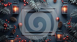 Christmas Decorations With Lanterns and Pine