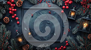 Christmas Decorations With Lanterns and Pine