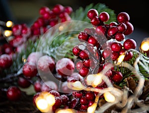 Christmas decorations and lights closeup