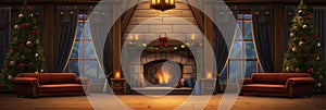 christmas decorations on livinfroom and fireplace, christmas fireplace with christmas tree with gifts