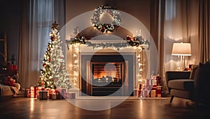 Christmas decorations on mantelpiece in the living room photo