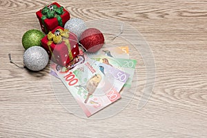 Christmas decorations and money