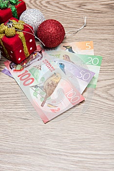 Christmas decorations and money