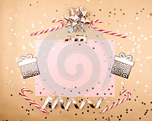 Christmas decorations on mulberry paper texture.