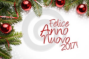 Christmas decorations with New Year greeting in Italian `Felice Anno Nuovo 2017!` photo