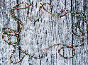Christmas decorations on old wooden background panels