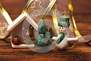 Christmas decorations and ornament on wooden background