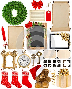 Christmas decorations, ornaments and gifts. Paper and frames iso