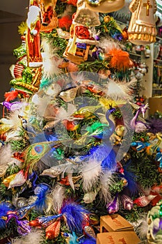 Christmas decorations and ornaments on the market in Vienna. For sale on Christmas fair in Europe