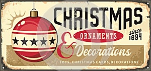 Christmas decorations and ornaments, retro metal sign