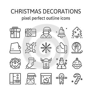 CHRISTMAS DECORATIONS : Outline icons , pictogram and symbol