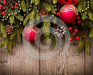 Christmas Decorations over Wood