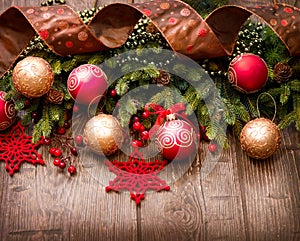 Christmas Decorations over Wood