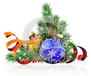 Christmas decorations with pine branches and tinsel