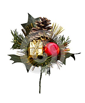 Christmas decorations pine cone and fir tree isolated