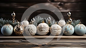 Christmas Decorations Placed on a Rustic Wooden Background Selective Focus