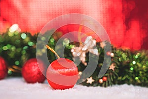 Christmas decorations with red abstract and blur background