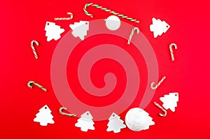 Christmas decorations on a red background