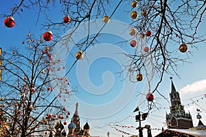 Christmas decorations on the Red Square in Moscow