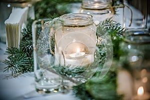 Christmas decorations on a rustic wood background