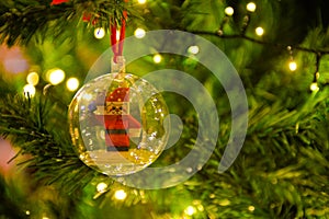 Christmas Decorations, Santa Claus inside transparent ball, xmas tree lights