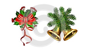 Christmas decorations with fir tree golden jingle bells photo