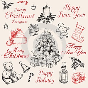Christmas Decorations Set vector illustration