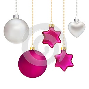 Christmas decorations in silver and magenta