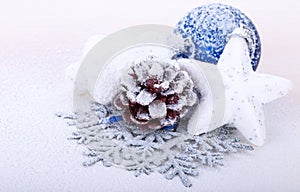 Christmas decorations in snow