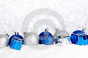 Christmas decorations on snow