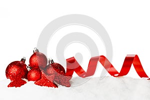 Christmas decorations in snow