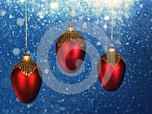 Christmas decorations with snowfall as backgrounds