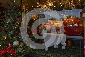 Christmas Decorations in store window in Jonesborough, Tennessee