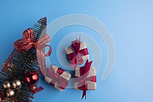 Christmas decorations, toys on a blue background. Christmas