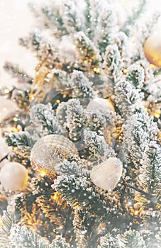 Christmas decorations on the tree. Selective focus