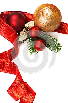 Christmas decorations, on white background.