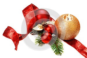 Christmas decorations, on white background.