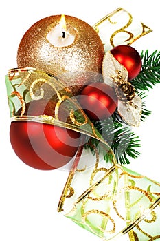 Christmas decorations, on white background.