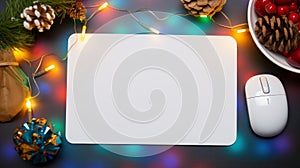 Christmas Decorations On White Mousepad With Vibrant Stage Backdrops