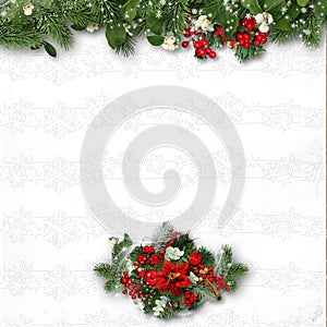Christmas decorations on a white textured background. card for c photo