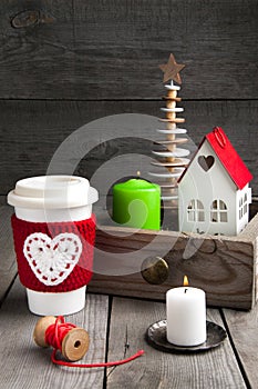 Christmas decorations on wooden background