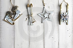 Christmas decorations on wooden background